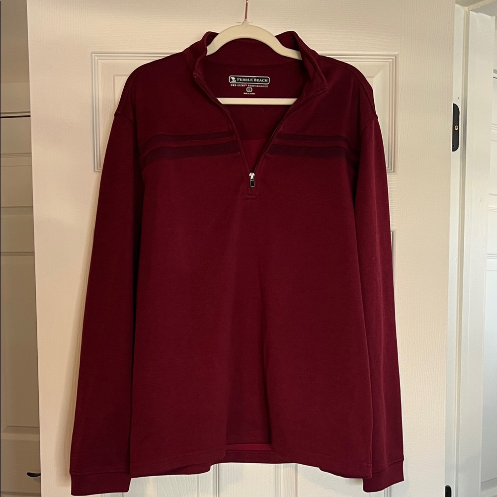 Pebble Beach Men's Burgundy Half-Zip Sweater with Chest Stripe